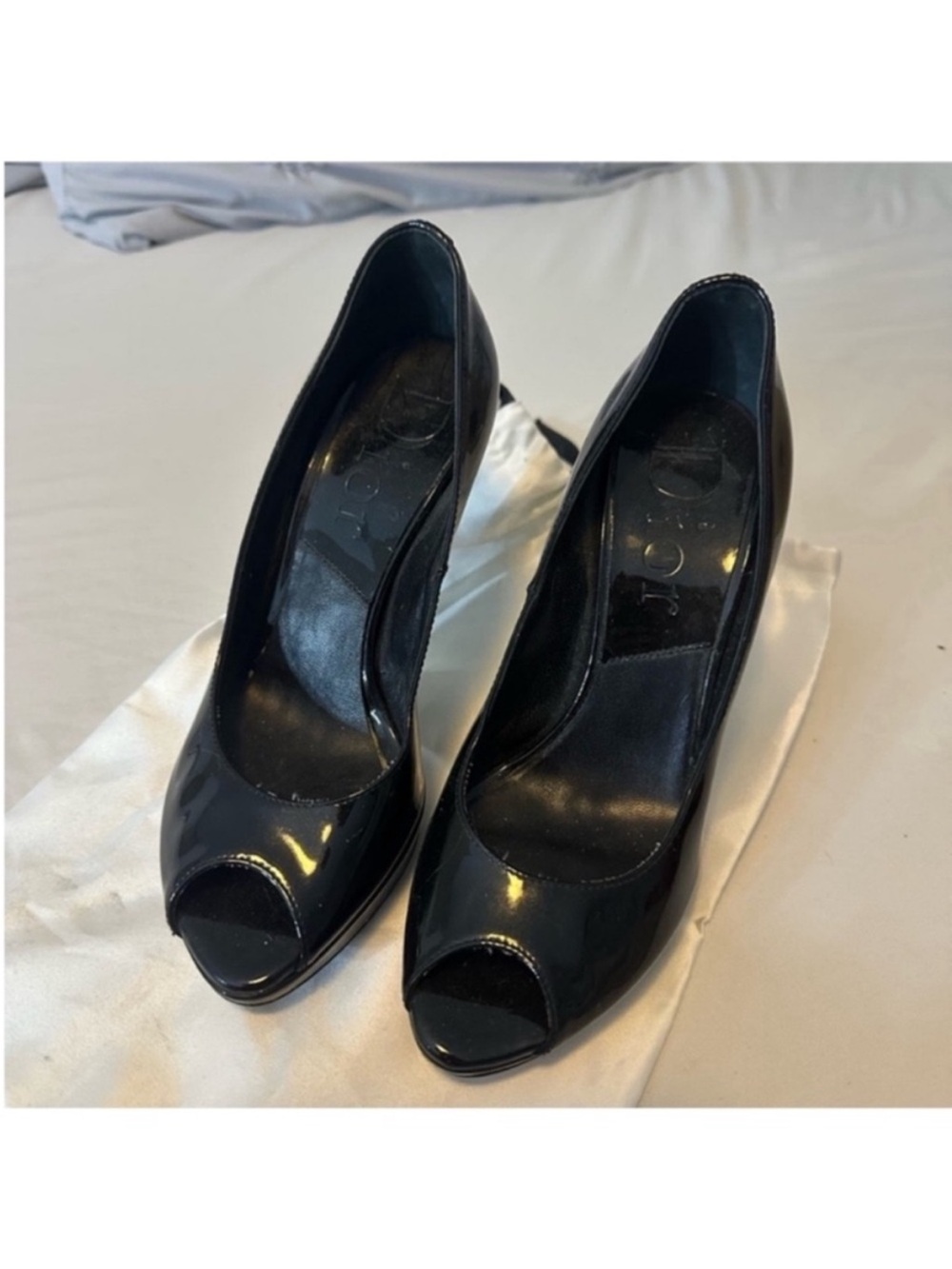Dior Black Patent Leather Peep-Toe Heels - Picture 2 of 10